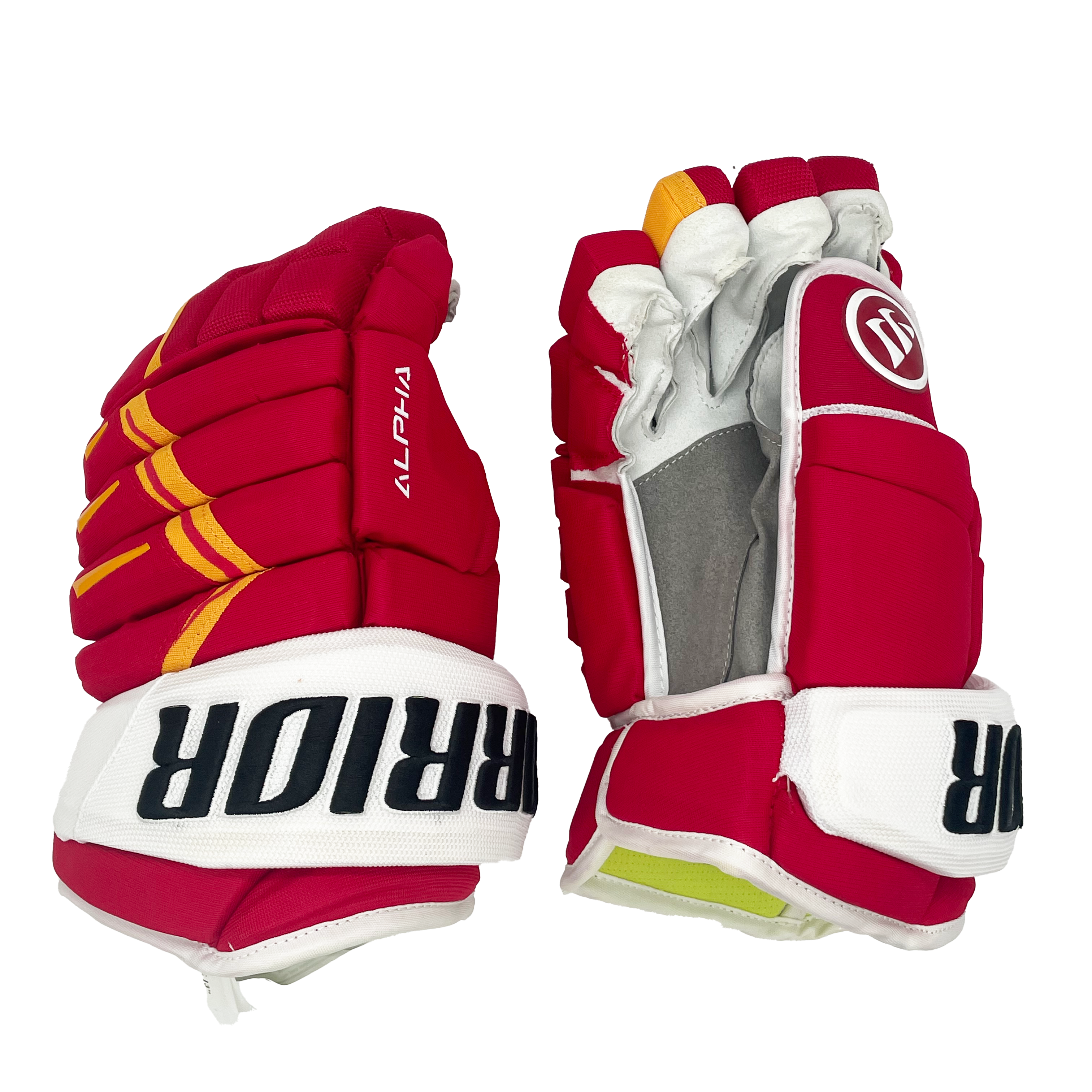 Warrior Alpha DX - Gant NHL Pro Stock (rouge/jaune/blanc)